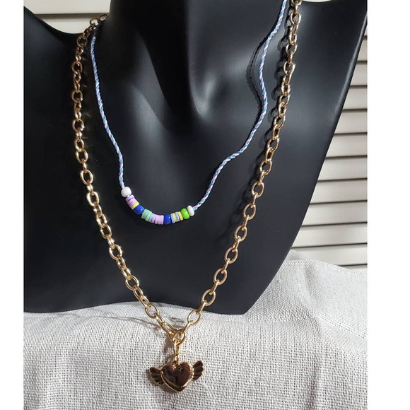 BP @Nordstrom Gold Tone & Beaded Layered Necklace Winged Heart BPJFE26SP21 - Picture 4 of 5